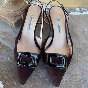 Manolo Blahnik Gattanbuck Slingback Kitten Heels